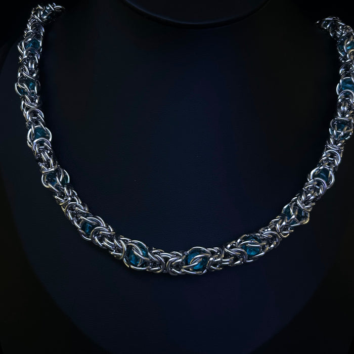 Istanbul steel chain necklace in turquoise on black